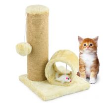 Beige Kitten Scratch Post Activity Play Tunnel Cat Sisal Scratching Tree Toy - Beige - KCT