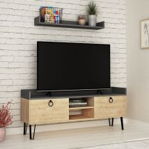 Decortie Keday Modern TV Stand Multimedia Centre TV Unit With Wall Shelf Unit 140cm - Oak / Anthracite Grey