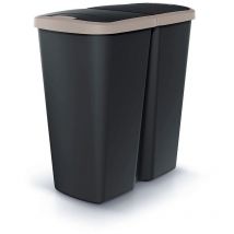 Poubelle avec 2 couvercles indépendants 45L Compacta q duo 48X28X51 cm - Noir Marron - Keden