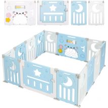 Parc bébé Plastique 14 Panneaux pour Enfants - Clôture Pliant de Protection Bébé Enfants - 150x150x62cm - Bleu et Blanc