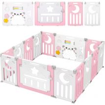 Parc bébé Plastique 14 Panneaux pour Enfants - Clôture Pliant de Protection Bébé Enfants - 150x150x62cm - Rose et Blanc