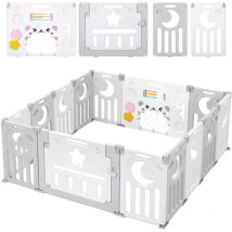 Parc bébé Plastique 14 Panneaux pour Enfants - Clôture Pliant de Protection Bébé Enfants - 150x150x62cm - Gris et Blanc
