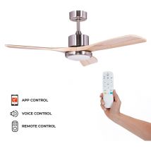 Kekai - Tramontana dc Deckenventilator 132x40cm 55W Silber mit Holzflügeln, dimmbarem Licht, Timer und Smart App