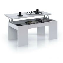 Mobimarket - Table Basse à plateau relevable blanc brillant - 50 cm x 100 cm x 42 cm (54 cm)