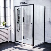 Keni 1100mm Shower Sliding Door & 700mm Frameless Glass Side Panel Screen Matte Black