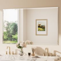 Keonjinn Badspiegel Facettenschliff, 152x90cm Bad Spiegel Mit Gehärtetes Glas Und Splitterschutzfolie,rahmenloser Badezimmerspiegel, Rechteckiger 
