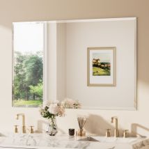 Keonjinn Badspiegel Facettenschliff, 140x90cm Bad Spiegel Mit Gehärtetes Glas Und Splitterschutzfolie,rahmenloser Badezimmerspiegel, Rechteckiger 