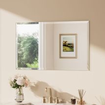 Keonjinn Badspiegel Facettenschliff, 100x60cm Bad Spiegel Mit Gehärtetes Glas Und Splitterschutzfolie,rahmenloser Badezimmerspiegel, Rechteckiger 