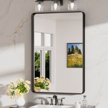 Keonjinn Wandspiegel Mit Robust Gehärtetem Glas, 60x90cm Badezimmerspiegel Mit Alurahmen, Rechteckiger Badspiegel Vertikal Und Horizontal Möglich, 