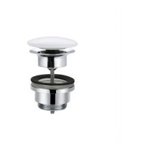 Keramik Pop-Up Ablaufventil Ablaufgarnitur 1 1/4 Zoll Messing Ventil Ablauf Runder Keramikdeckel mit Überlauf für Waschtisch / Waschbecken Weiß