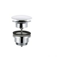 Keramik Pop-Up Ablaufventil Ablaufgarnitur 1 1/4 Zoll Messing Ventil Ablauf Runder Keramikdeckel mit Überlauf für Waschtisch / Waschbecken Weiß