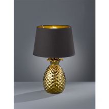 Reality Leuchten - Tischleuchte pineapple Ananas Gold mit Stoffschirm Schwarz Gold, Höhe 43cm