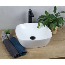 Keramik Waschbecken rund ø 405 x 140 weiß ohne Überlauf Aufsatzwaschbecken mit Pop-Up Ablauf chrom