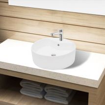 Bonnevie - Keramik Waschbecken,Handwaschbecken,Waschtisch Hahnloch/Überlaufloch weiß rund JDVN144686