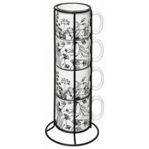 Keramiktassen mit Ständer floral, 240 ml, 4er-Set