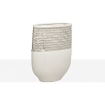 Fijalo - Ovale Keramikvase Silber/Weiß 18x9x25cm