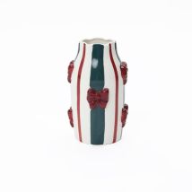 Keramikvase Mit Schleifen-design, Elegante Streifenmuster In Rot Und Grün, D7,5 Cm, H24 Cm, Ideal Für Dekoration