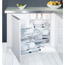 Kesseböhmer Magic Corner links mit Arena Classic Holzboden Eckschrankbeschlag, silbergrau/ grau