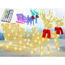 KESSER 240er LED Rentiere mit Schlitten weiß Timer Weihnachtsbeleuchtung für außen und innen Weihnachtsfigur Weihnachtsdekoration Bunt,RGB LED