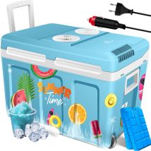 40L Kühlbox mit Rollen zum Warmhalten und Kühlen thermo-Elektrische Kühlbox 12 Volt und 230 Volt Mini-Kühlschrank Thermobox für Auto 40L / Bunt