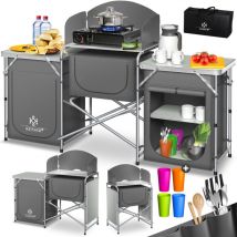 Armoire de camping Cuisine de camping avec structure en aluminium Sac de transport inclus Armoire de cuisson pour camping Meubles de camping