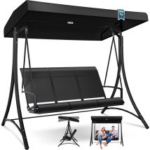 Balançoire hollywoodienne avec toit solaire 3 places Balançoire de jardin jusqu'à 300kg Chaise longue Noir - Kesser