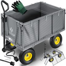 Bollerwagen 550kg de charge, Chariot de jardin, Chariot de transport, Bâche amovible, Utilisation polyvalente, Gants inclus, Gris / 550kg - Kesser