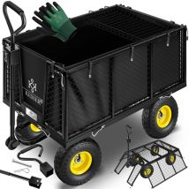 Bollerwagen 550kg de charge, Chariot de jardin, Chariot de transport, Bâche amovible, Utilisation polyvalente, Gants inclus, Noir / 550Kg - Kesser