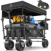 KESSER Bollerwagen faltbar GT9000 mit Dach Handwagen Transportwagen inkl. 2x 3-Punkt Gurtsystem klappbar Vollgummi-Reifen bis 80 kg Schwarz / Grau