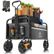 Bollerwagen faltbar Handwagen Transportkarre Gerätewagen inkl. 2 Netztaschen & Cover klappbar PVC-Reifen bis 80 kg Tragkraft Anthrazit - Kesser