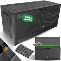 KESSER Cassetta per cuscini da 310 litri con ruote Coperchio incernierato Maniglie Cassetta da giardino in rattan Cassetta da giardino resistente