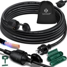Kesser - Cable de prolongación con caperuza protectora para exteriores - para uso en interiores y exteriores - Cable de prolongación - 230 v IP44