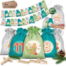 Calendrier de l'Avent à remplir 24 sacs en jute imprimés Sacs en tissu Calendrier de Noël pour enfants à remplir soi-même 24x étiquettes incluses
