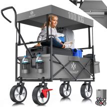 Kesser - Carretilla de mano plegable con techo Carretilla de mano Carro de transporte Carretilla portaequipajes incl. 2 bolsillos de rejilla y una