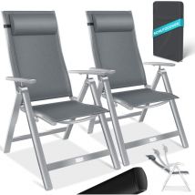 Chaise de jardin avec accoudoirs Chaise pliante en aluminium avec coussin réglable en 7 positions Respirant Gris Clair, 2 pièces - Kesser