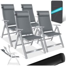 Chaise de jardin avec accoudoirs Chaise pliante en aluminium avec coussin réglable en 7 positions Respirant Gris Clair, 4 pièces - Kesser