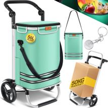 Carro de la compra plegable con 56 l de capacidad y capacidad de carga de hasta 50 kg 3en1 carro de la compra y bolsa bandolera Vert Menthe - Kesser