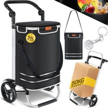 Carro de la compra plegable con 56 l de capacidad y capacidad de carga de hasta 50 kg 3en1 carro de la compra y bolsa bandolera Noir - Kesser