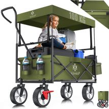 Bollerwagen pliable avec toit Chariot à main Chariot de transport Chariot d'outillage incl. 2 poches en filet et une poche extérieure pliable pneus