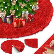 Couverture de Sapin de Noël Couverture de Sapin de Noël Fourrure synthétique Rond Tapis Feutre Peluche pour Neige Sapin de Noël Déco Rouge / ø 150cm
