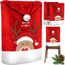 Premium Housse de chaise de Noël Set de housses de chaise pour Noël Bonnet de Père Noël Housse de chaise Décoration de Noël pour chaises Housse Rouge