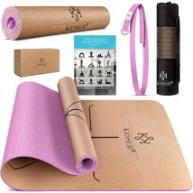 Estera de yoga de corcho incl. bolsa de correa de transporte y bloque de yoga estera de gimnasia estera de yoga antideslizante de caucho natural tpe