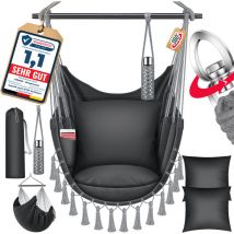 Fauteuil suspendu avec 2 coussins Porte-boissons & compartiment à livres - Safari xxl Chaise hamac pour adultes & enfants Hamac jusqu'à 150 kg Siège