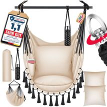 Fauteuil suspendu avec 2 coussins Porte-boissons & compartiment à livres - Safari xxl Chaise suspendue pour adultes & enfants Hamac jusqu'à 150 kg
