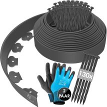 Kesser Flexible Rasenkante Aus Kunststoff Mit Erdankern + Handschuhen Beeteinfassung Beetumrandung Beetbegrenzung Mähkante