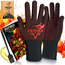 Gants pour barbecue résistants à la chaleur jusqu'à 500° Gants pour four respirants Gants pour casseroles en tissu aramide Noir / Rouge, xl-xxl