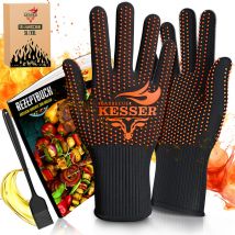 Gants pour barbecue résistants à la chaleur jusqu'à 500° Gants pour four respirants Gants pour casseroles en tissu aramide Noir / Orange, xl-xxl