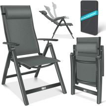 Gartenstuhl Hochlehner Mit Armlehnen Aluminium Klappstuhl Inkl. Kopfkissen Campingstuhl 7-fach Verstellbar Rückenlehne Atmungsaktiv Anthrazit / 1 