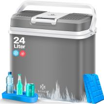 Glacière 24 litres refroidissement et chauffage Glacière thermoélectrique 12 Volts et 230 Volts Mini-réfrigérateur pour voiture et camping Gris