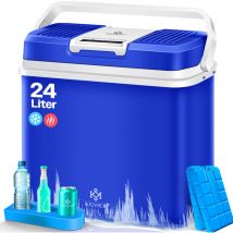 Glacière 24 litres refroidit et chauffe Glacière thermo-électrique 12 Volts et 230 Volts Mini-réfrigérateur pour voiture et camping Bleu - Kesser